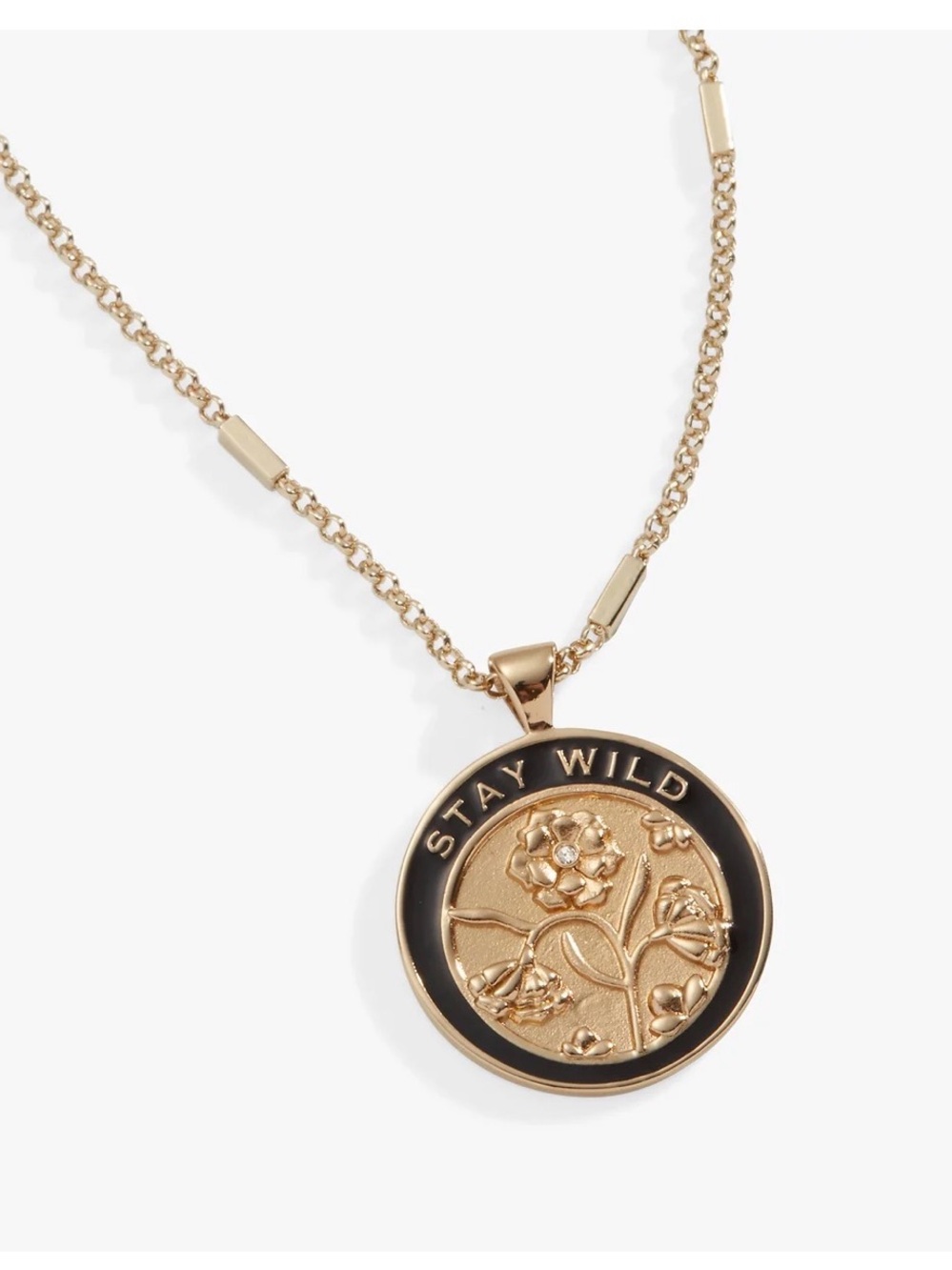 Alex and Ani Gold-Tone Floral 'Stay Wild' Pendant Necklace with Black Accent